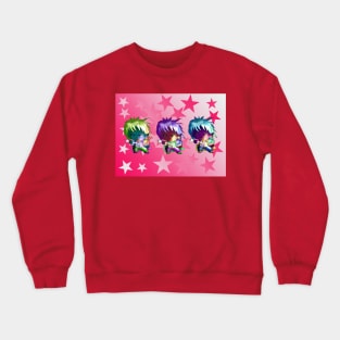 chibi dark elf sorcerers on a pink background Crewneck Sweatshirt